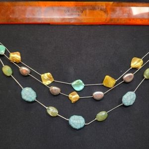 Three layer beaded silver necklace